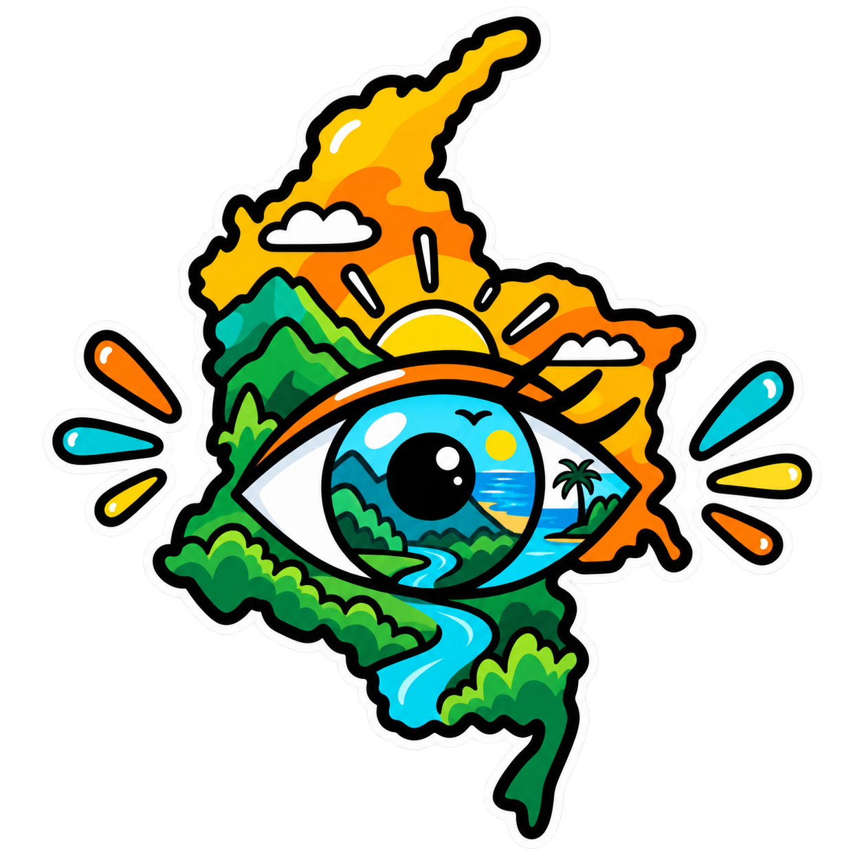An eye within a map of Colombia
