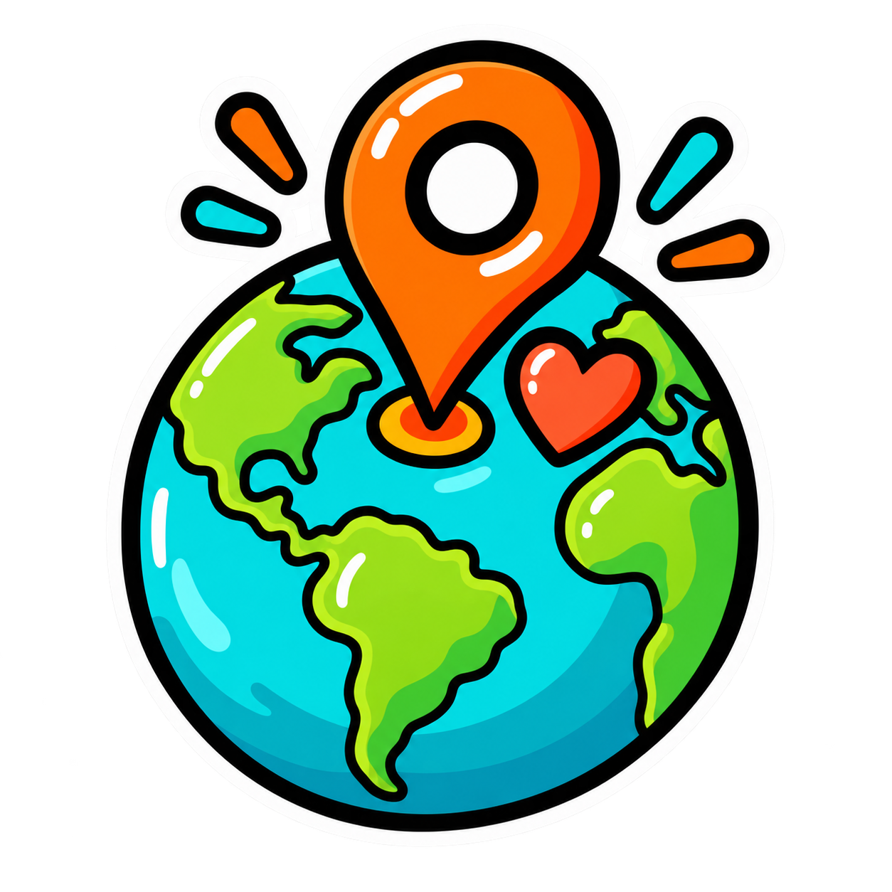 Globe with a location marker and a heart